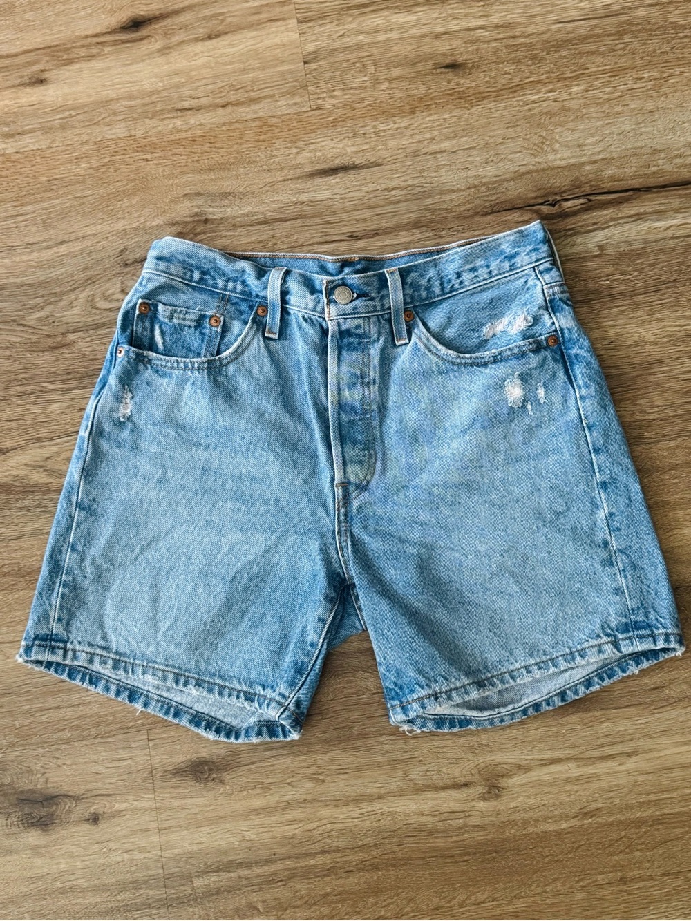 Levi's Light Blue Distressed Denim Shorts